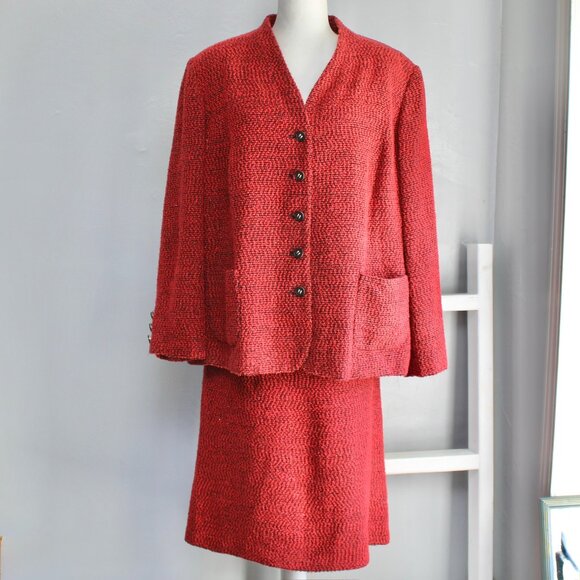 Sag Harbor VTG Woman's Red & Black Tweed Blazer Pencil Skirt Set Suit Size 22W - Picture 1 of 8